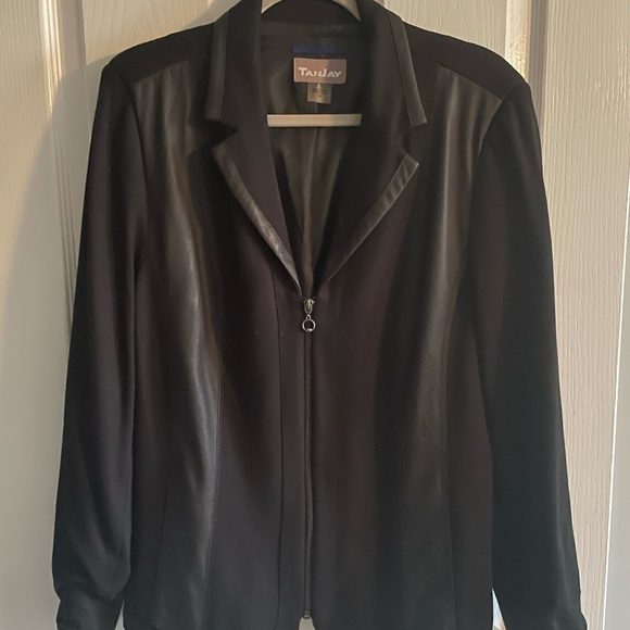 5 for $15. TanJay Black Blazer with faux leather stripes - Picture 1 of 6